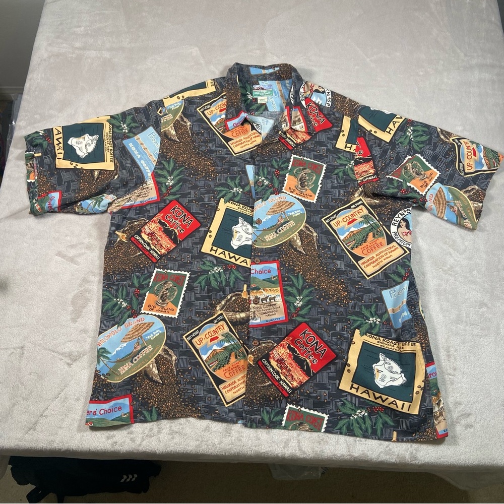 VINTAGE Reyn Spooner XXL Kona Coffee Rare MADE IN HAWAII Gray Aloha Shirt